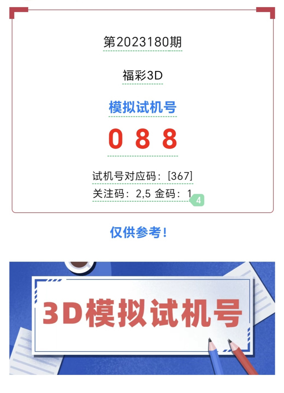 福彩3d期试机号今天✅福彩3d试机号今晚